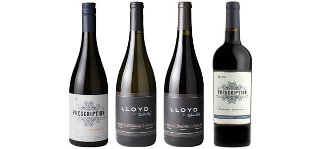 4 bottles of wine: 2 from Lloyd Cellars and 2 from Prescription Vineyards